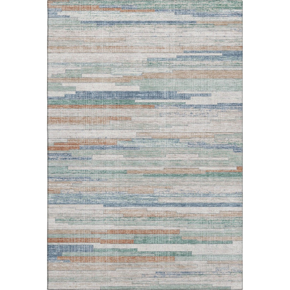 HomeRoots 9' X 12' Striped Washable Area Rug in Linen Copper and Ivory with UV Protection for High-Traffic Areas 710597