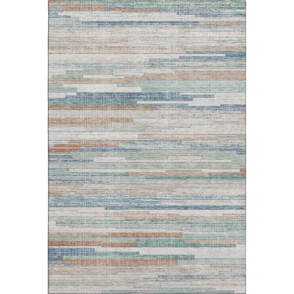 HomeRoots 9' X 12' Striped Washable Area Rug in Linen Copper and Ivory with UV Protection for High-Traffic Areas 710597