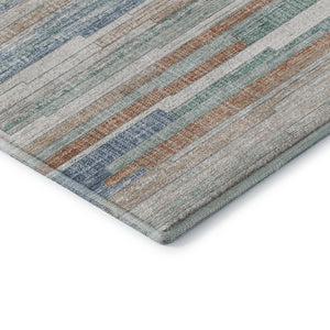 HomeRoots 9' X 12' Striped Washable Area Rug in Linen Copper and Ivory with UV Protection for High-Traffic Areas 710597