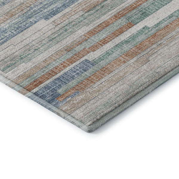 HomeRoots 9' X 12' Striped Washable Area Rug in Linen Copper and Ivory with UV Protection for High-Traffic Areas 710597