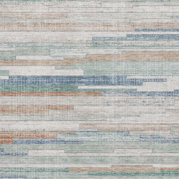 HomeRoots 9' X 12' Striped Washable Area Rug in Linen Copper and Ivory with UV Protection for High-Traffic Areas 710597