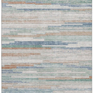 HomeRoots 9' X 12' Striped Washable Area Rug in Linen Copper and Ivory with UV Protection for High-Traffic Areas 710597