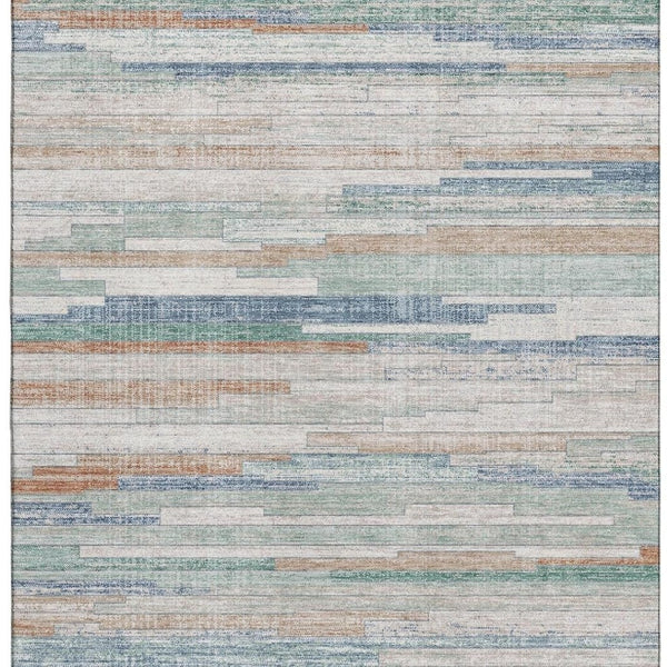 HomeRoots 9' X 12' Striped Washable Area Rug in Linen Copper and Ivory with UV Protection for High-Traffic Areas 710597