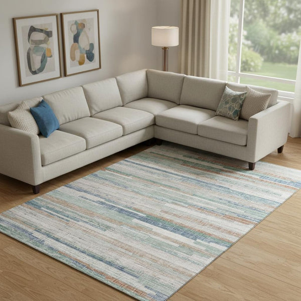 HomeRoots 10' Durable Copper and Ivory Striped Area Rug - Washable, UV Protected, Stain Resistant for Homes 710598
