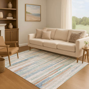 HomeRoots 10' Durable Copper and Ivory Striped Area Rug - Washable, UV Protected, Stain Resistant for Homes 710598