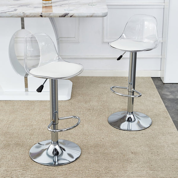 English Elm Modern PU Bar Stools Set of 2 — 360° Swivel, Height Adjustable, Waterproof Leather, Ergonomic White Finish W1151P200322