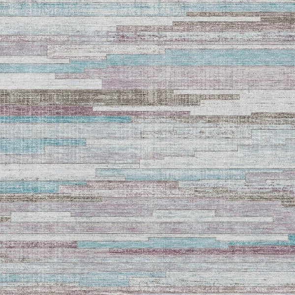 HomeRoots 8' Teal Beige and Ivory Striped Round Rug - Washable, UV Protected, Durable & Stylish for Homes 710601