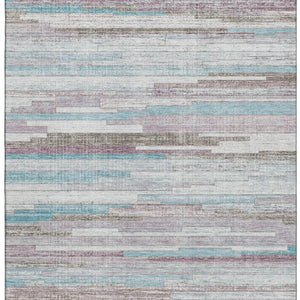 HomeRoots 8' Teal Beige and Ivory Striped Round Rug - Washable, UV Protected, Durable & Stylish for Homes 710601