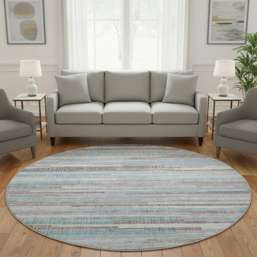 HomeRoots 8' X 10' Coastal Teal Beige Striped Washable Area Rug - Stain-Resistant & UV Protected for Homes 710602