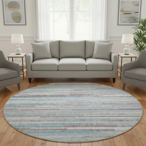 HomeRoots 8' X 10' Coastal Teal Beige Striped Washable Area Rug - Stain-Resistant & UV Protected for Homes 710602