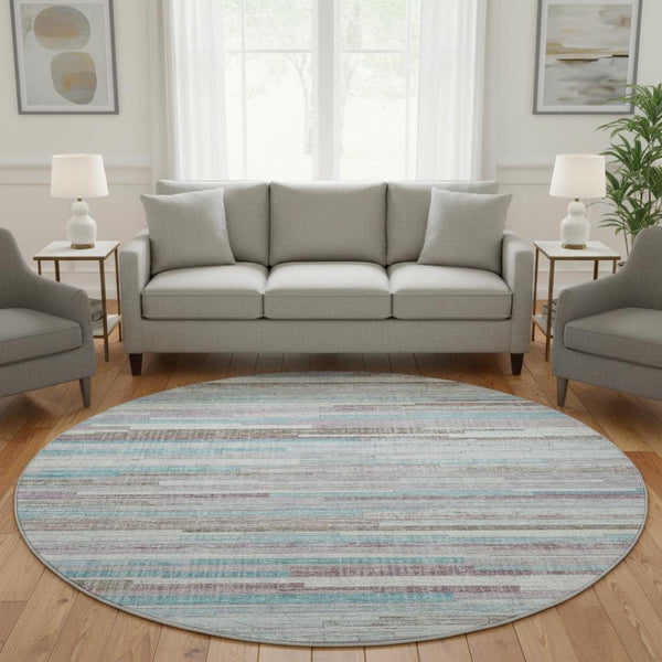 HomeRoots 8' X 10' Coastal Teal Beige Striped Washable Area Rug - Stain-Resistant & UV Protected for Homes 710602