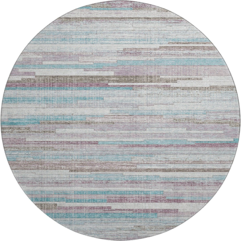HomeRoots 8' X 10' Coastal Teal Beige Striped Washable Area Rug - Stain-Resistant & UV Protected for Homes 710602