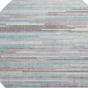 HomeRoots 8' X 10' Coastal Teal Beige Striped Washable Area Rug - Stain-Resistant & UV Protected for Homes 710602