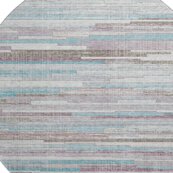 HomeRoots 8' X 10' Coastal Teal Beige Striped Washable Area Rug - Stain-Resistant & UV Protected for Homes 710602