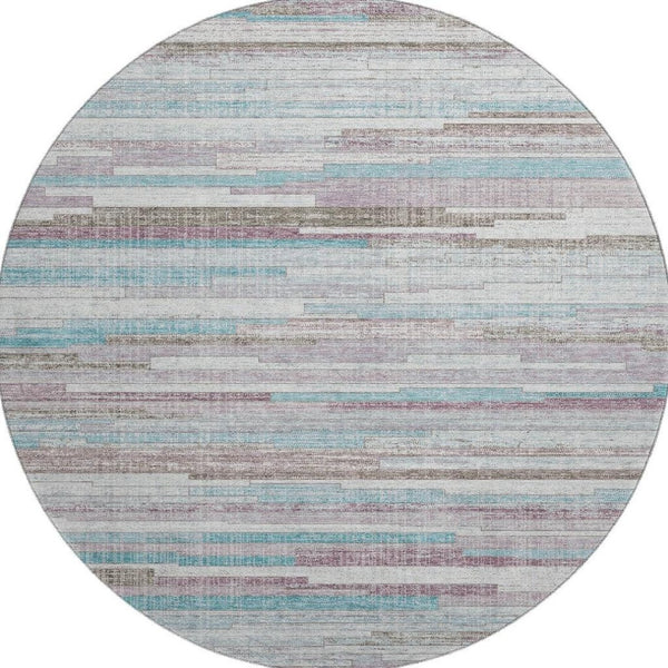 HomeRoots 8' X 10' Coastal Teal Beige Striped Washable Area Rug - Stain-Resistant & UV Protected for Homes 710602