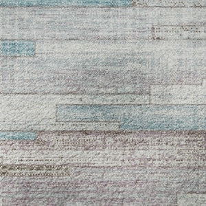 HomeRoots 9' X 12' Stylish Teal Beige Ivory Striped Washable Area Rug with UV Protection for Home Comfort 710603
