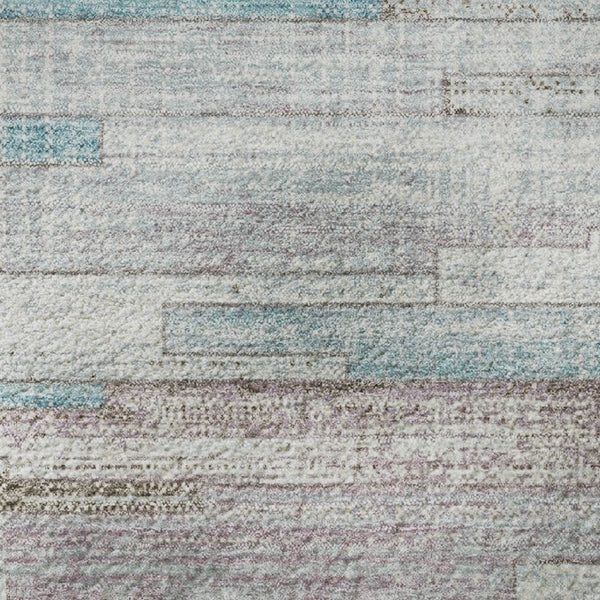 HomeRoots 9' X 12' Stylish Teal Beige Ivory Striped Washable Area Rug with UV Protection for Home Comfort 710603