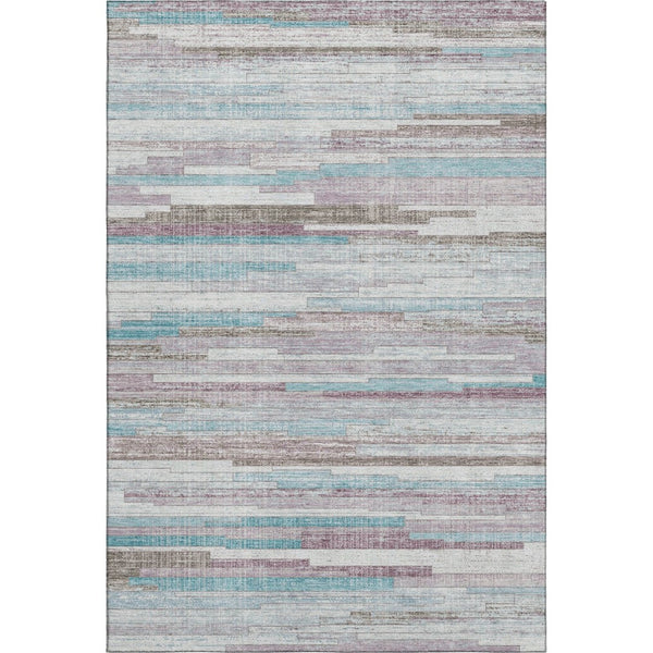 HomeRoots 10' X 14' Stylish Teal Beige Ivory Striped Washable Area Rug with UV Protection for Easy Care 710604