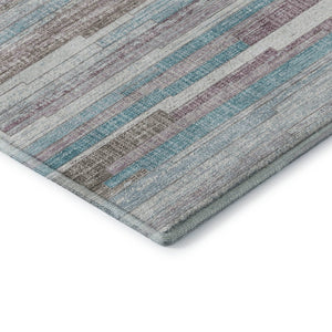 HomeRoots 10' X 14' Stylish Teal Beige Ivory Striped Washable Area Rug with UV Protection for Easy Care 710604