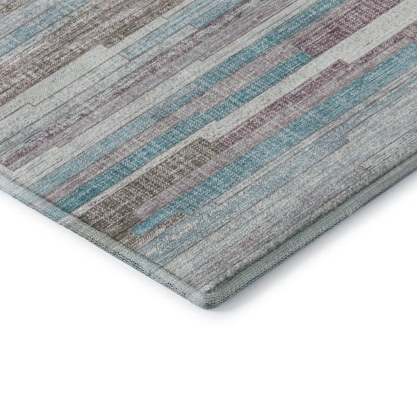 HomeRoots 10' X 14' Stylish Teal Beige Ivory Striped Washable Area Rug with UV Protection for Easy Care 710604