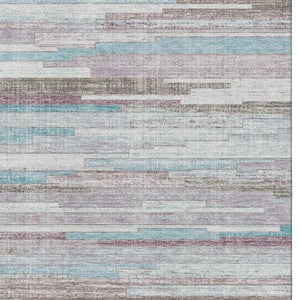 HomeRoots 10' X 14' Stylish Teal Beige Ivory Striped Washable Area Rug with UV Protection for Easy Care 710604