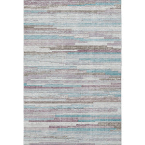 HomeRoots 10' X 14' Stylish Teal Beige Ivory Striped Washable Area Rug with UV Protection for Easy Care 710604