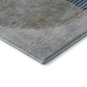 HomeRoots 8' Contemporary Geometric Washable Round Rug in Denim Blue, Ivory & Gray with UV Protection 710607