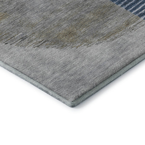 HomeRoots 8' Contemporary Geometric Washable Round Rug in Denim Blue, Ivory & Gray with UV Protection 710607