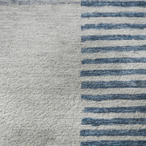 HomeRoots 8' Contemporary Geometric Washable Round Rug in Denim Blue, Ivory & Gray with UV Protection 710607