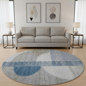 HomeRoots 8' X 10' Stylish Denim Blue, Ivory & Gray Geometric Washable Area Rug with UV Protection & Durability 710608