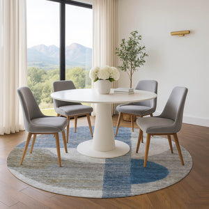 HomeRoots 8' X 10' Stylish Denim Blue, Ivory & Gray Geometric Washable Area Rug with UV Protection & Durability 710608