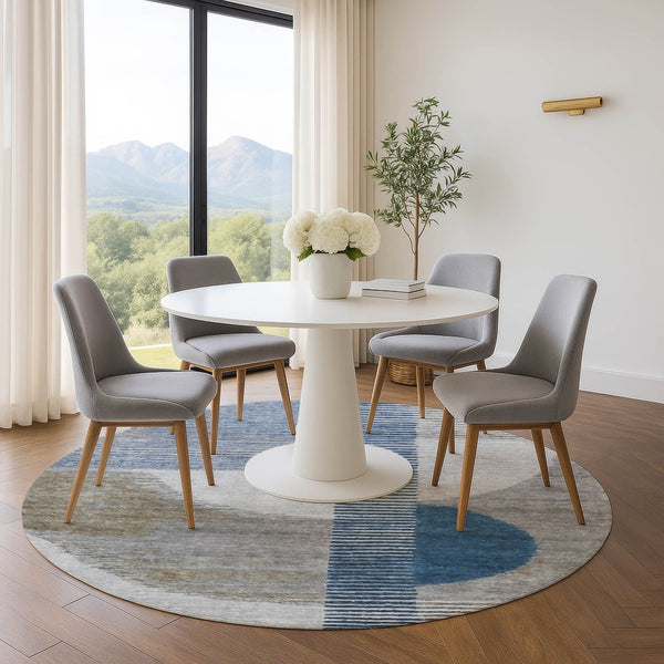 HomeRoots 8' X 10' Stylish Denim Blue, Ivory & Gray Geometric Washable Area Rug with UV Protection & Durability 710608