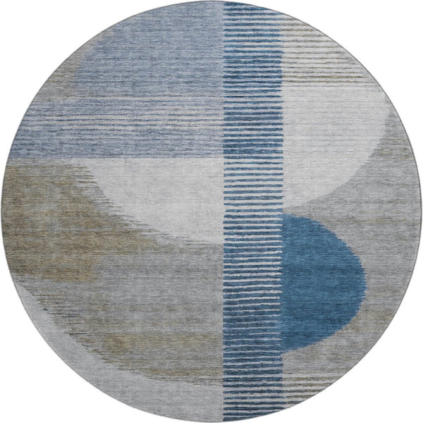 HomeRoots 8' X 10' Stylish Denim Blue, Ivory & Gray Geometric Washable Area Rug with UV Protection & Durability 710608