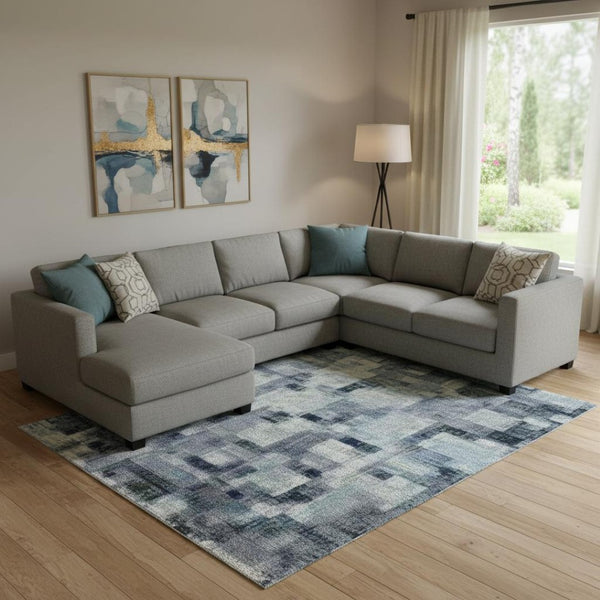 HomeRoots 10' X 14' Denim Blue Geometric Area Rug - Washable, UV-Protected, Durable Design for Modern Spaces 710610