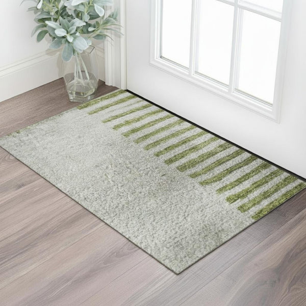 HomeRoots 5' X 8' Olive Green Gray Ivory Geometric Area Rug – Washable, UV-Protected & Stain-Resistant! 710612