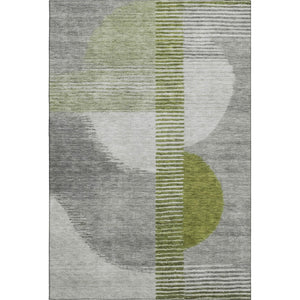 HomeRoots 5' X 8' Olive Green Gray Ivory Geometric Area Rug – Washable, UV-Protected & Stain-Resistant! 710612