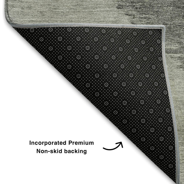 HomeRoots 5' X 8' Olive Green Gray Ivory Geometric Area Rug – Washable, UV-Protected & Stain-Resistant! 710612