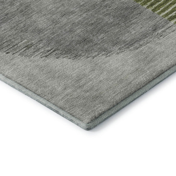 HomeRoots 5' X 8' Olive Green Gray Ivory Geometric Area Rug – Washable, UV-Protected & Stain-Resistant! 710612