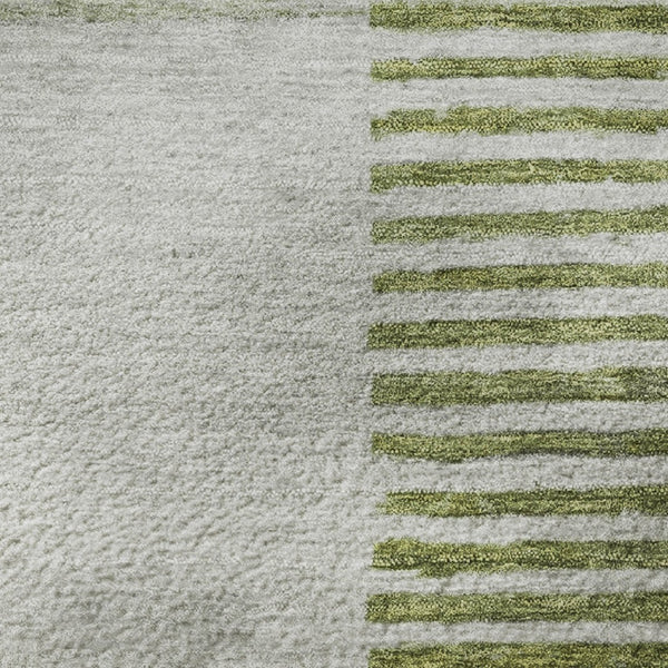 HomeRoots 5' X 8' Olive Green Gray Ivory Geometric Area Rug – Washable, UV-Protected & Stain-Resistant! 710612