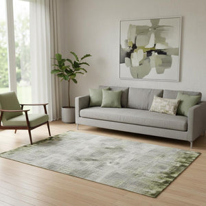 HomeRoots 8' Olive Green, Gray & Ivory Geometric Washable Round Rug – UV Protected, Durable & Family-Friendly 710613
