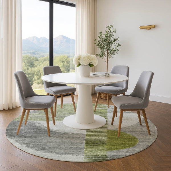 HomeRoots 8' X 10' Modern Geometric Washable Area Rug in Olive Green, Gray & Ivory - Durable, UV Protected Design 710614