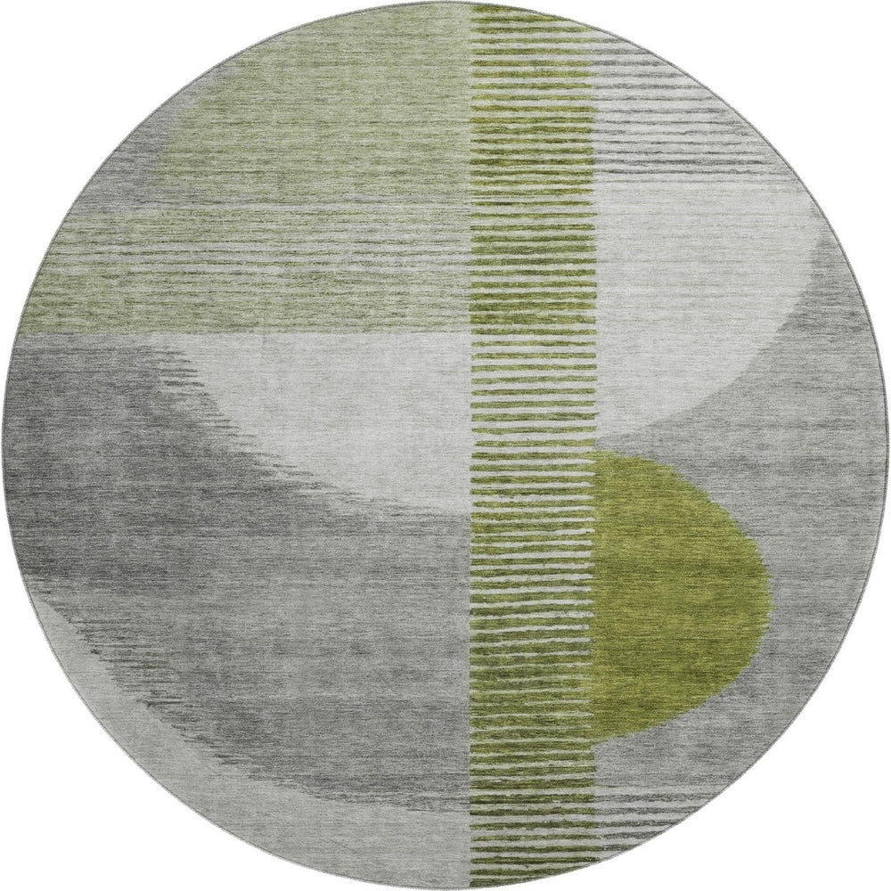 HomeRoots 8' X 10' Modern Geometric Washable Area Rug in Olive Green, Gray & Ivory - Durable, UV Protected Design 710614
