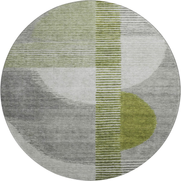 HomeRoots 8' X 10' Modern Geometric Washable Area Rug in Olive Green, Gray & Ivory - Durable, UV Protected Design 710614