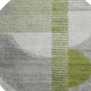 HomeRoots 8' X 10' Modern Geometric Washable Area Rug in Olive Green, Gray & Ivory - Durable, UV Protected Design 710614