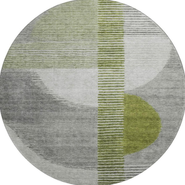 HomeRoots 8' X 10' Modern Geometric Washable Area Rug in Olive Green, Gray & Ivory - Durable, UV Protected Design 710614