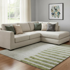 HomeRoots 9' X 12' Modern Geometric Area Rug in Olive Green, Gray & Ivory – Durable, Stain Resistant & UV Protected! 710615