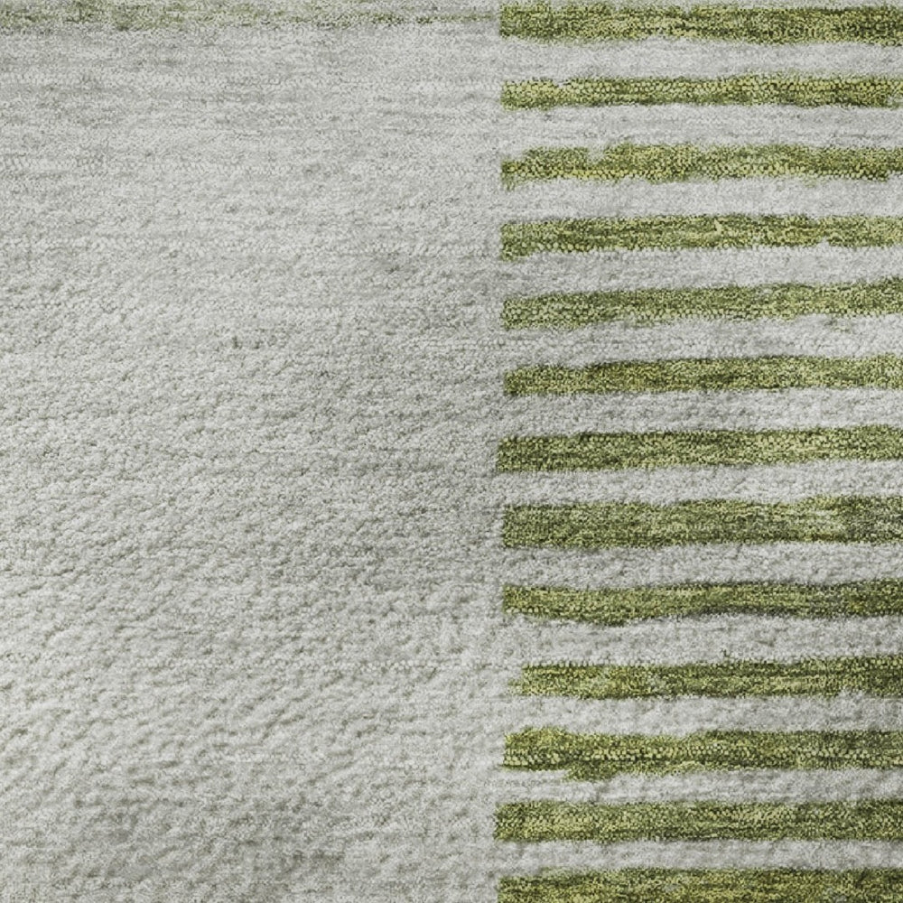 HomeRoots 9' X 12' Modern Geometric Area Rug in Olive Green, Gray & Ivory – Durable, Stain Resistant & UV Protected! 710615