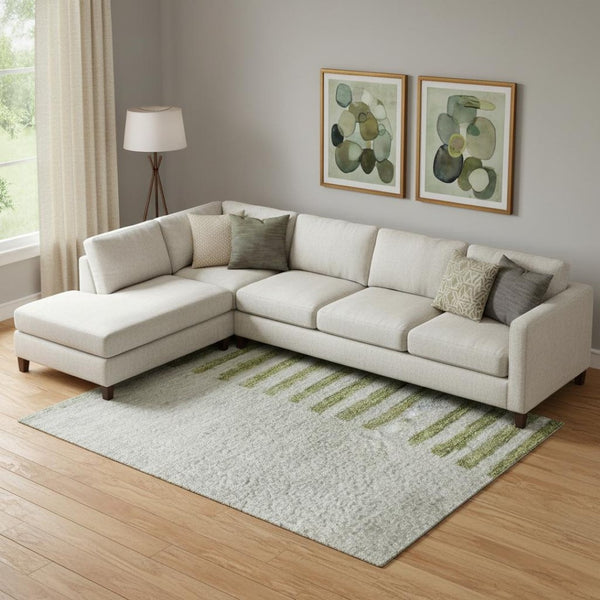 HomeRoots 10' X 14' Stylish Olive Green Gray Ivory Geometric Washable Area Rug with UV Protection & Durability 710616