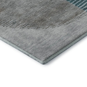 HomeRoots 8' Teal Ivory and Gray Geometric Round Rug - Washable, UV Protected, Ideal for Modern Spaces 710619