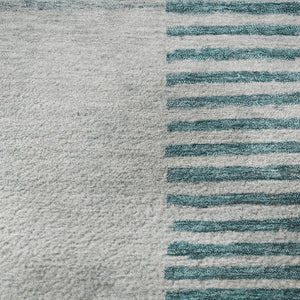 HomeRoots 8' Teal Ivory and Gray Geometric Round Rug - Washable, UV Protected, Ideal for Modern Spaces 710619